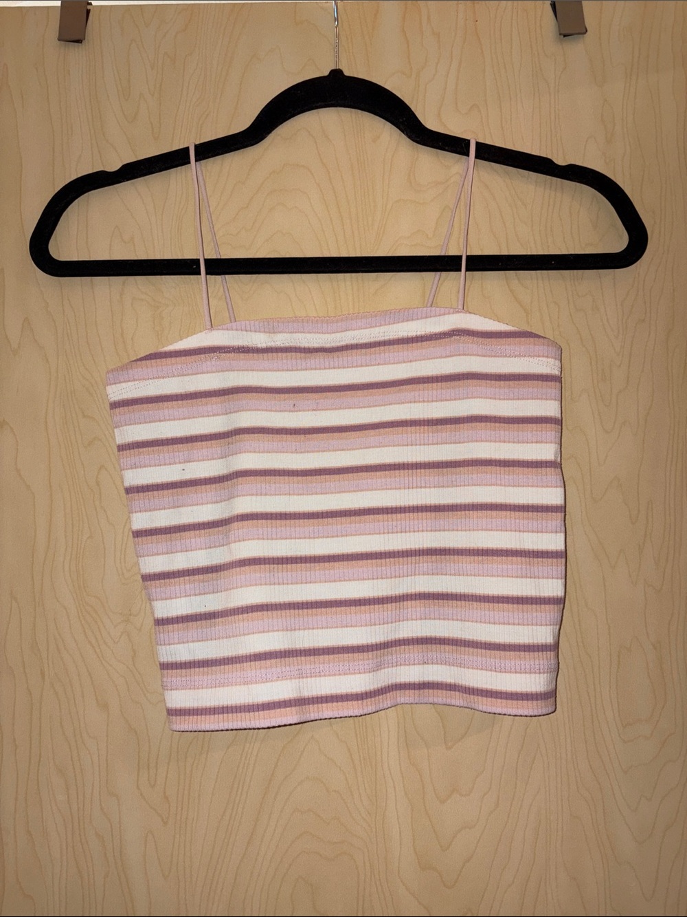 American Eagle Outfitters Pink & White Striped Ribbed Spaghetti Strap Tank